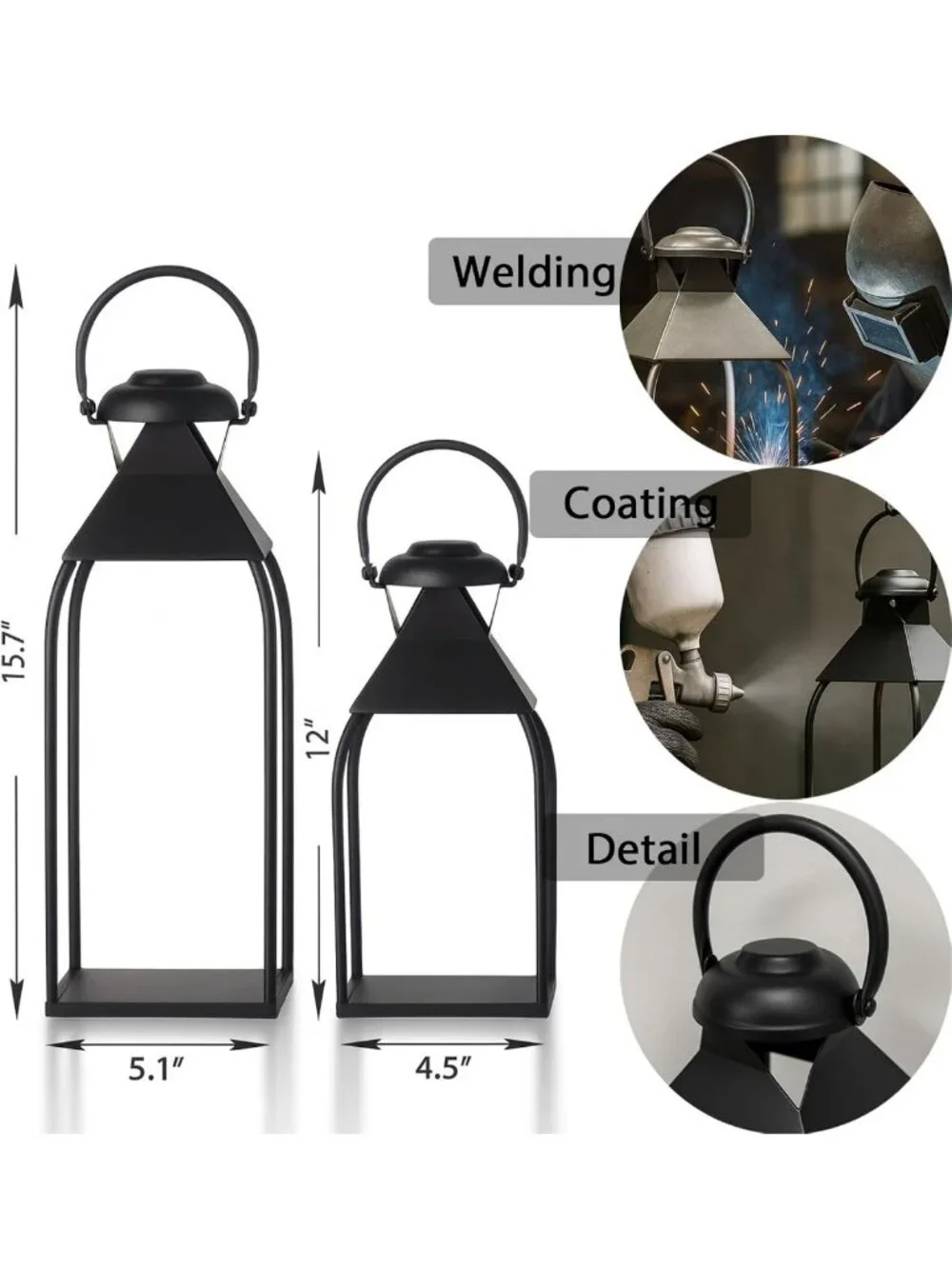 Set of 2 Decorative Metal Lanterns - Indoor/Outdoor Candle Holders for Weddings